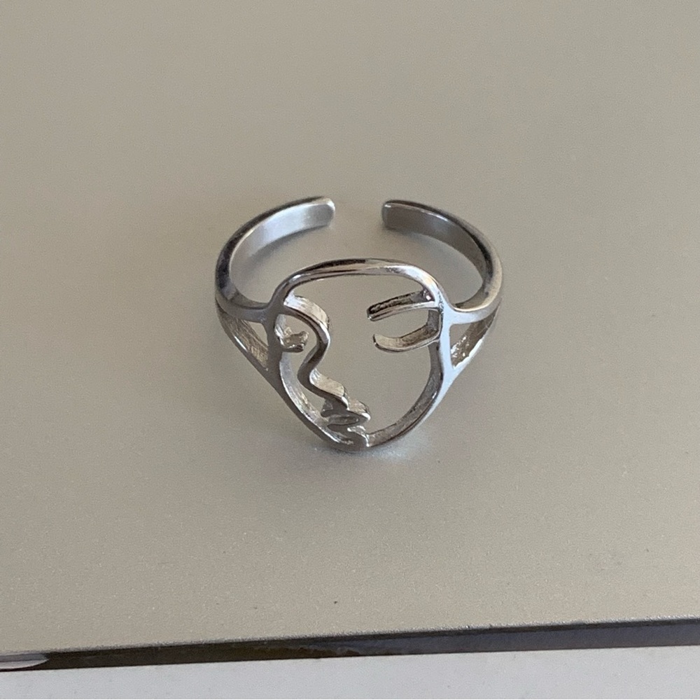 Abstract face ring, human face ring, sterling silver ring, silver ring